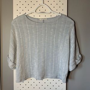 blue and white stripped shirt